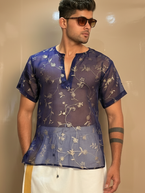 Men Silk Navy Blue Colour Kurta.