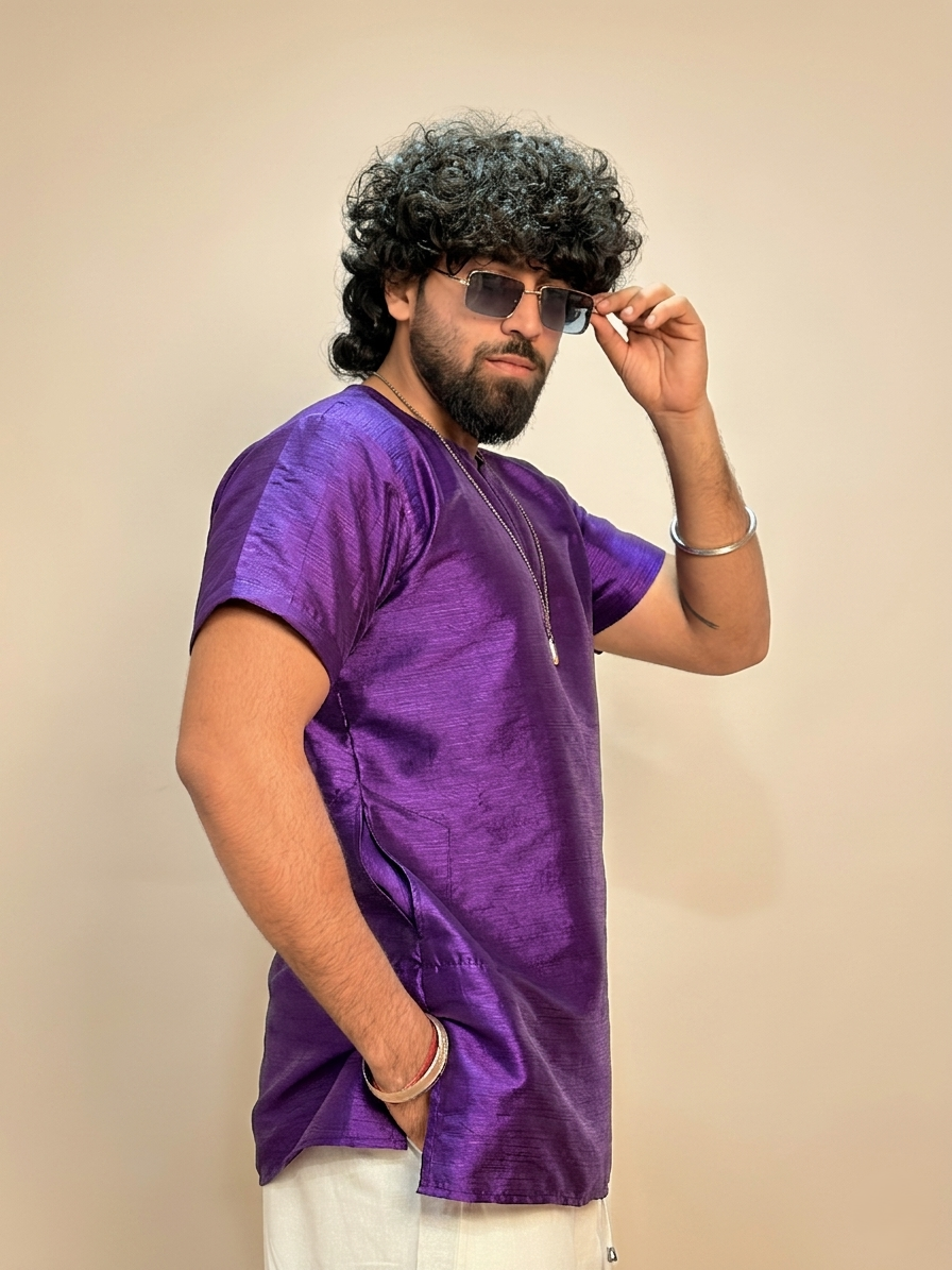Men Royal Purple Colour Mulbery Kurta. - Image 6