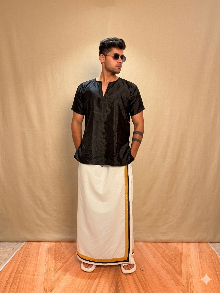 Men Silk Black Colour Kurta. - Image 2