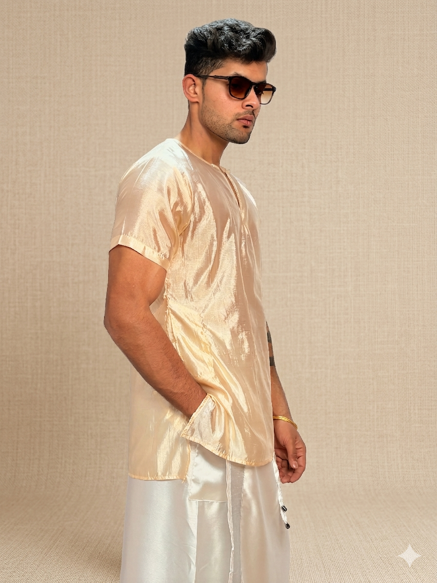 Men Silk Off-White Colour Kurta.