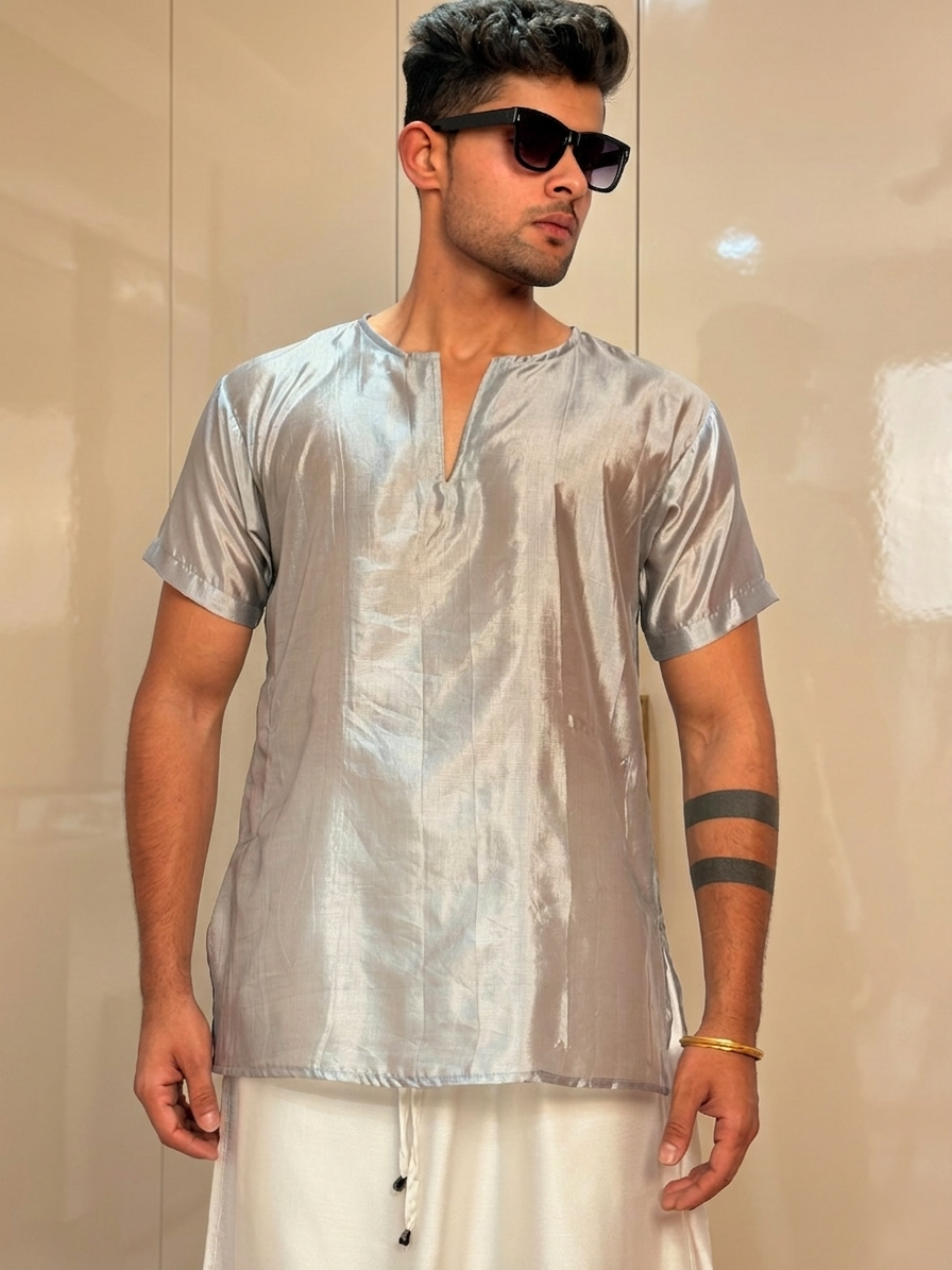 Men Slik Grey Colour Kurta