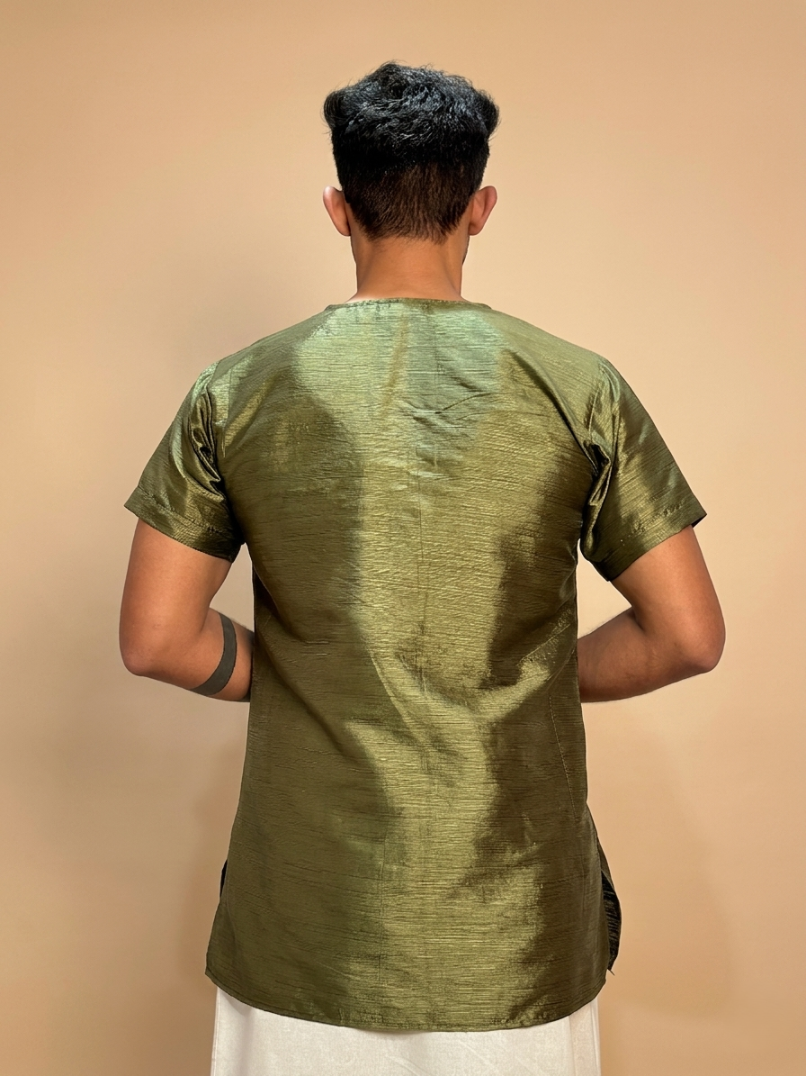 Men Green Colour Mulbery Kurta. - Image 6