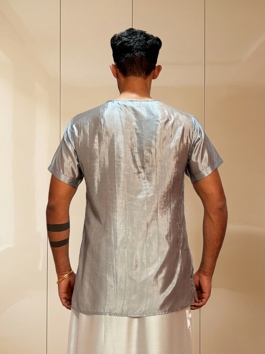 Men Slik Grey Colour Kurta - Image 10