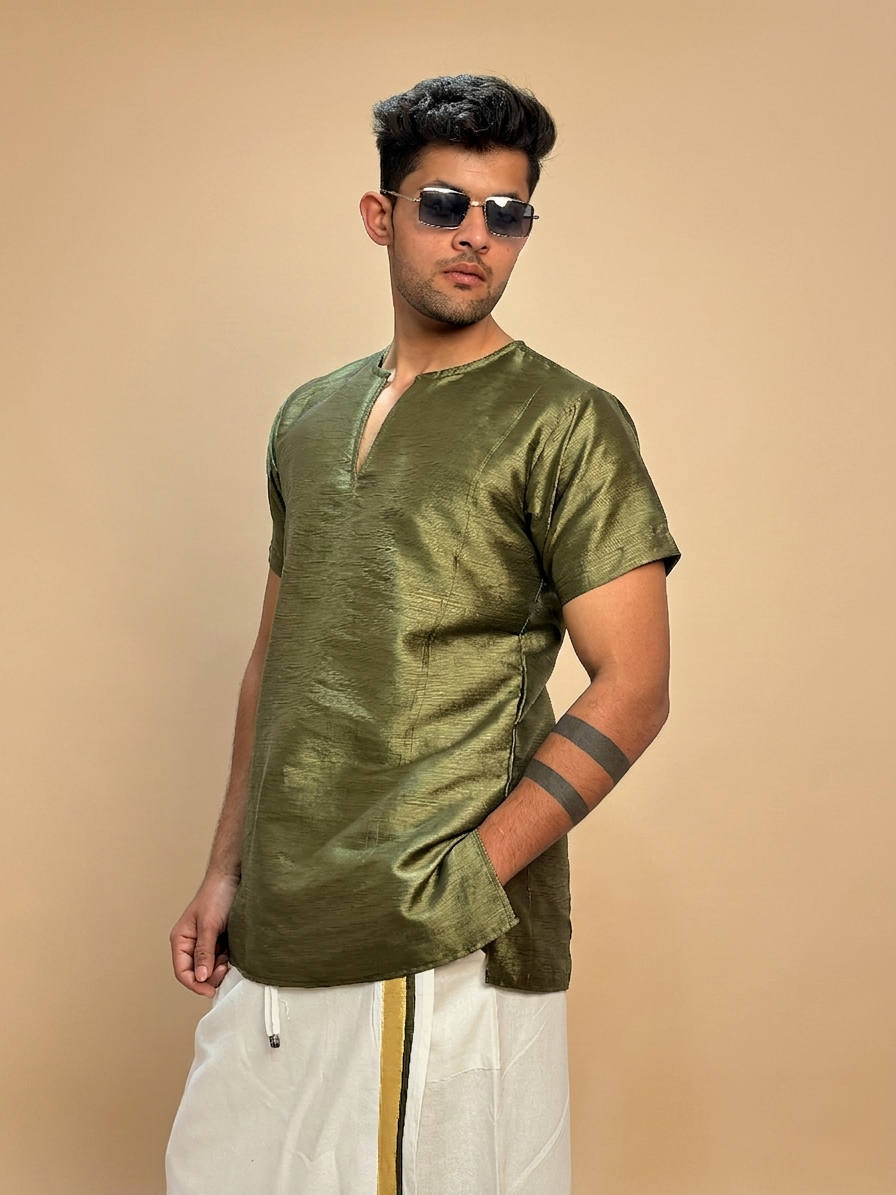Men Green Colour Mulbery Kurta.