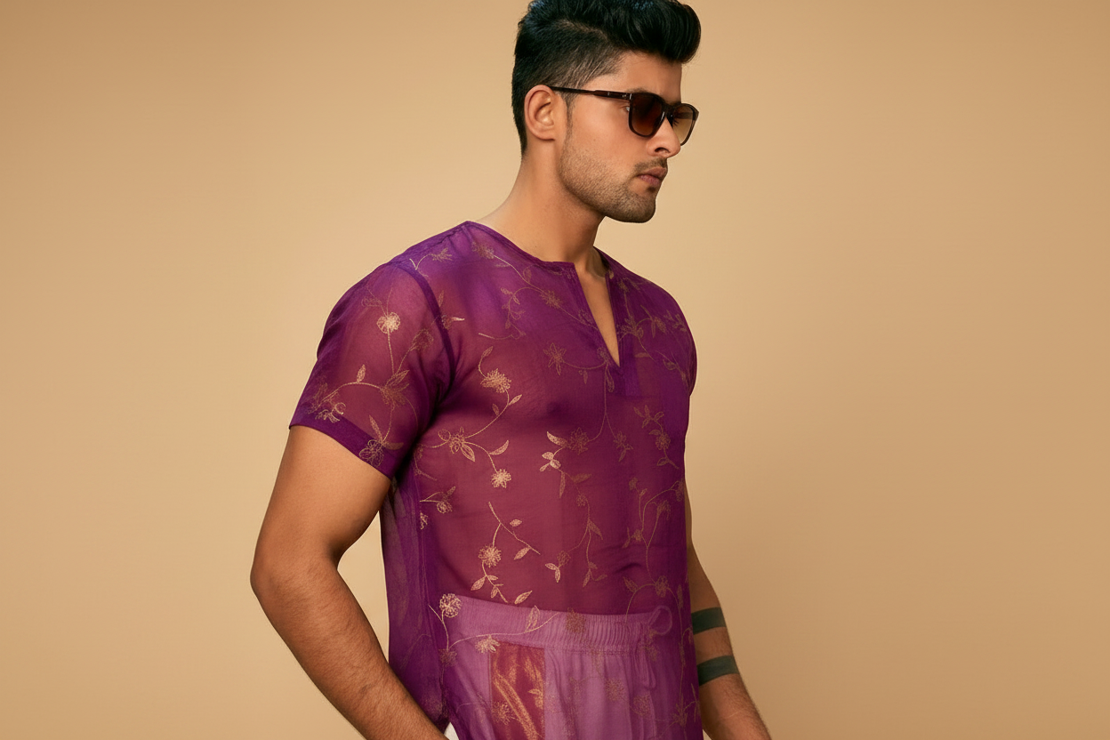 Men Silk Purple Colour Kurta. - Image 6