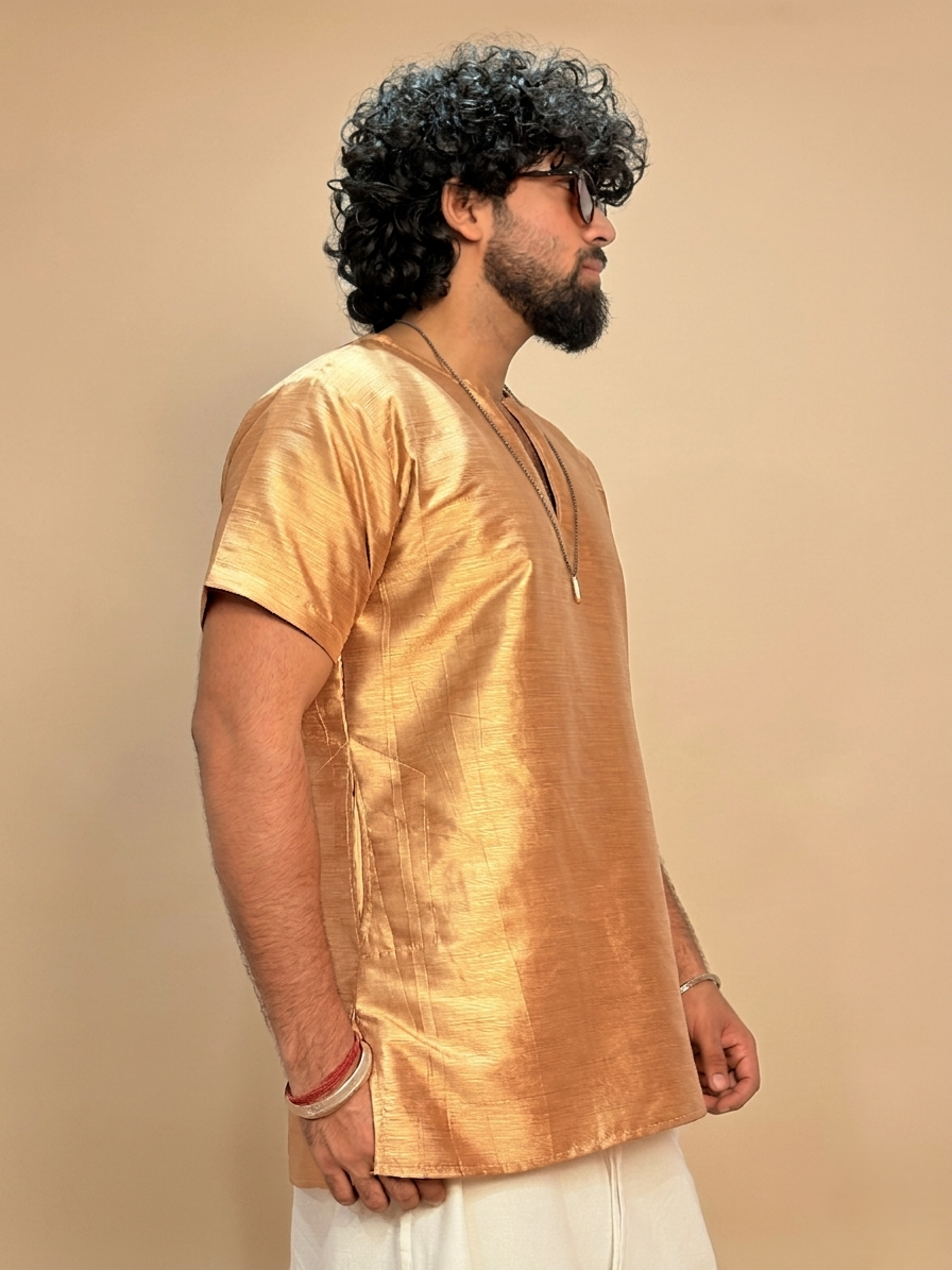Men Golden Colour Mulberry Kurta. - Image 7