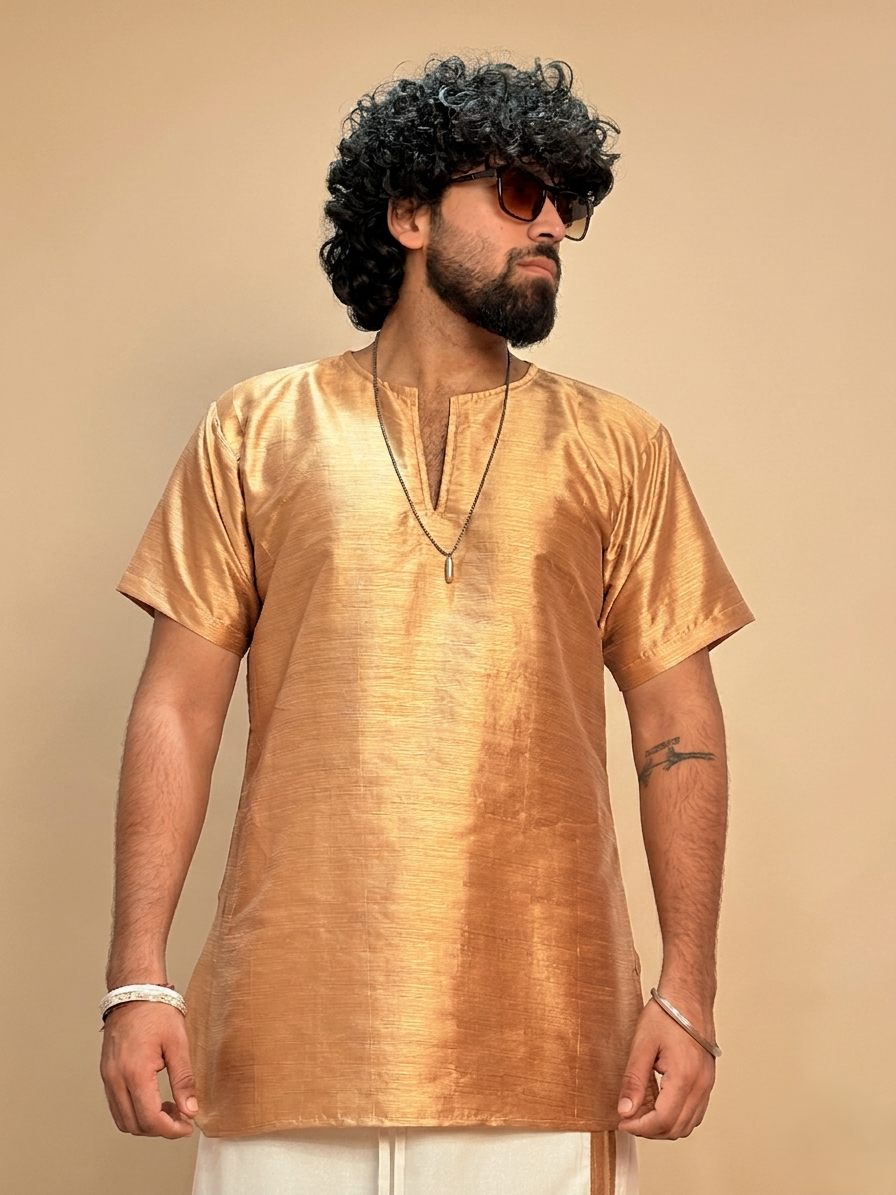 Men Golden Colour Mulberry Kurta.