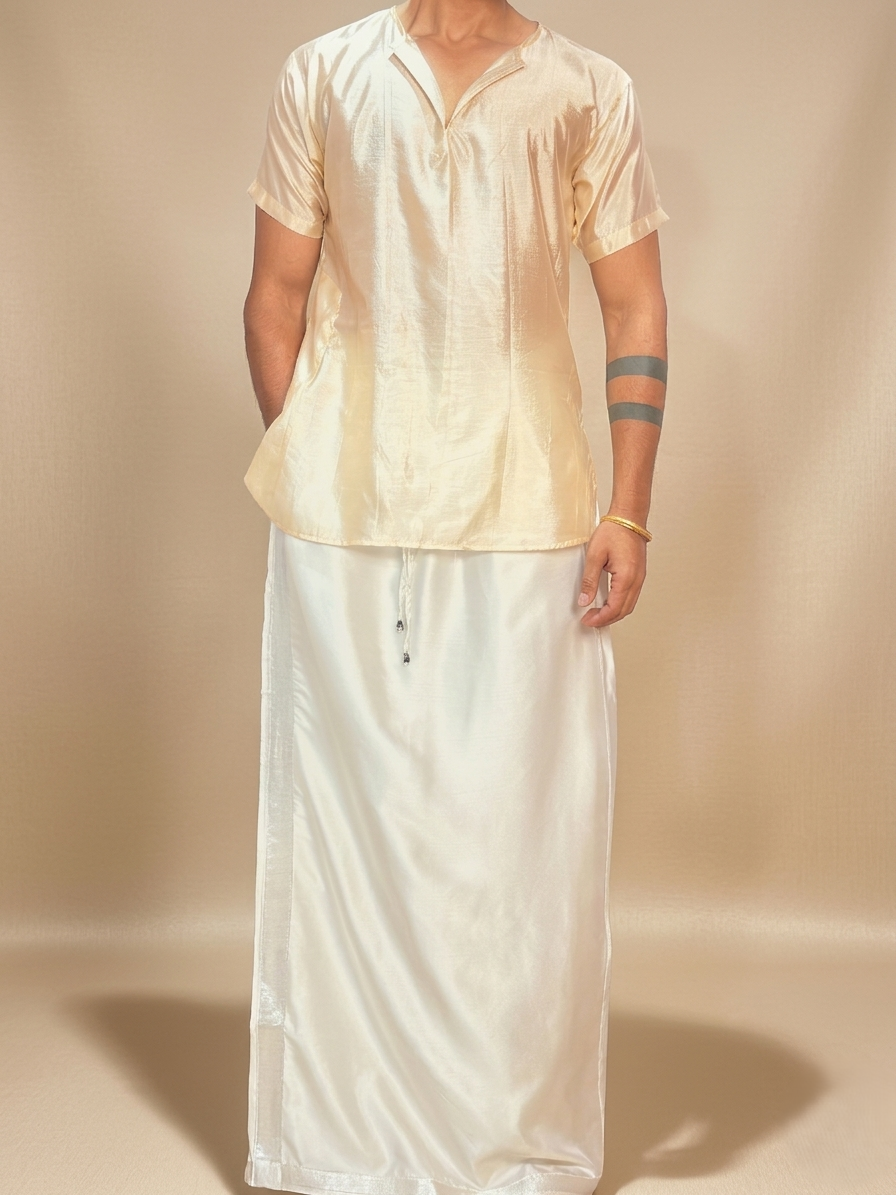 Men Silk Off-White Colour Kurta. - Image 8
