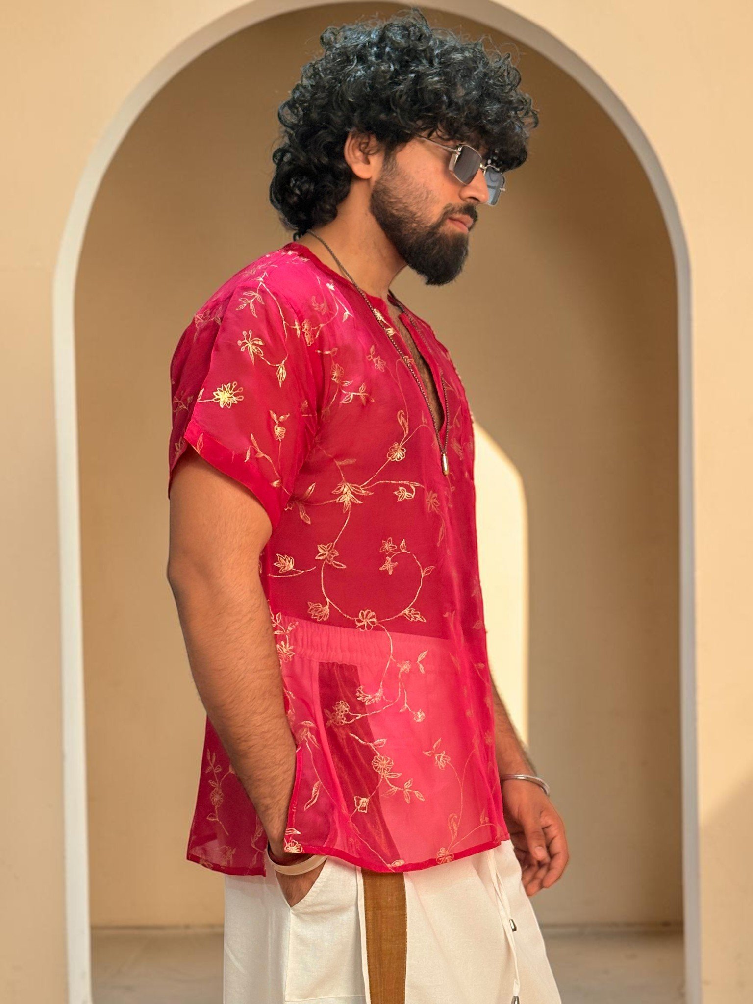 Men Silk Rani Pink Colour Kurta. - Image 5