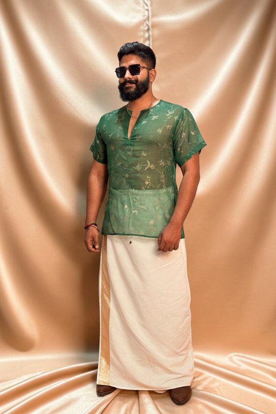 Men Silk Green Colour Kurta. - Image 2
