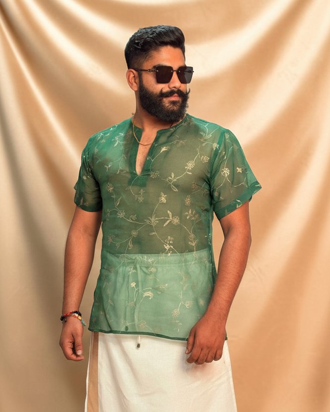 Men Silk Green Colour Kurta.