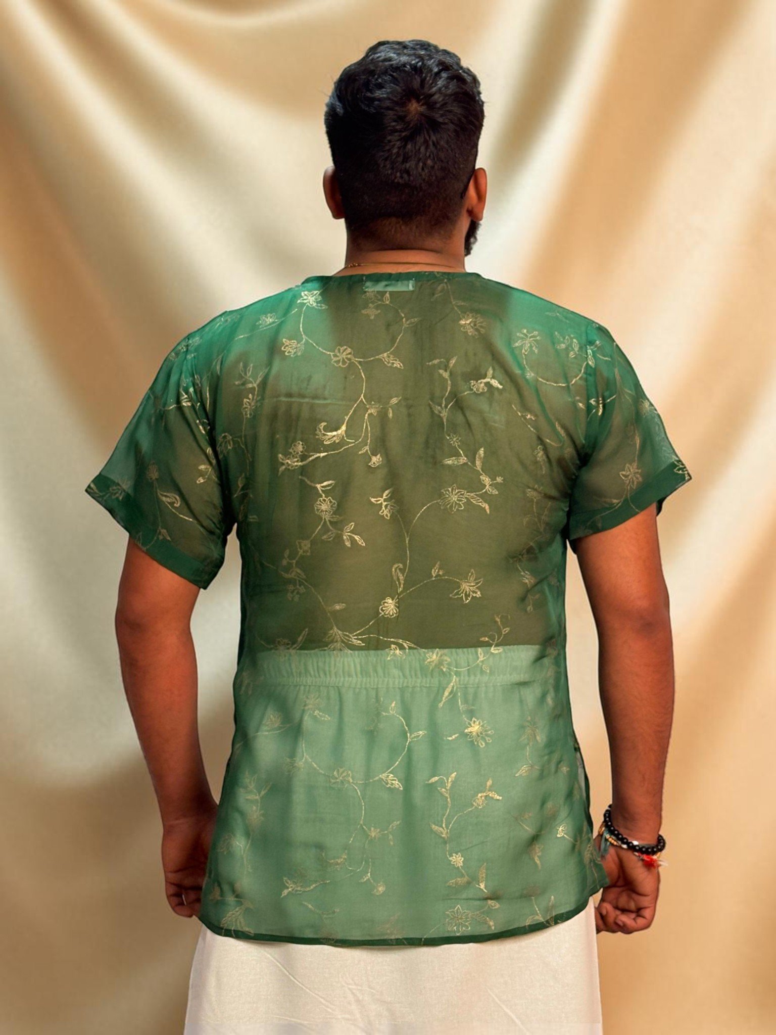 Men Silk Green Colour Kurta. - Image 5