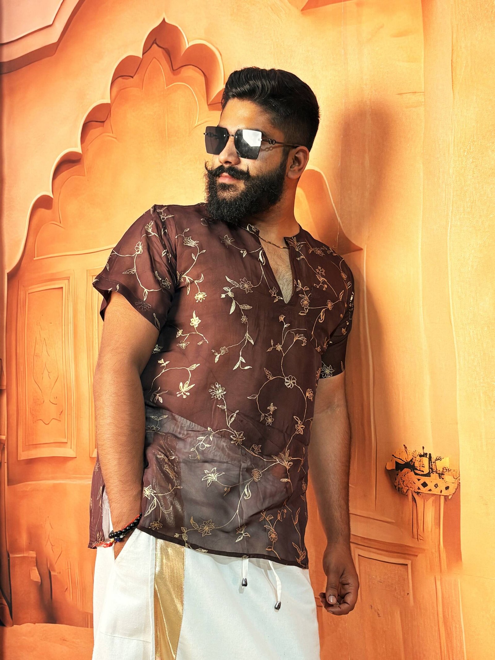 Men Silk Coffe Brown Colour Kurta.