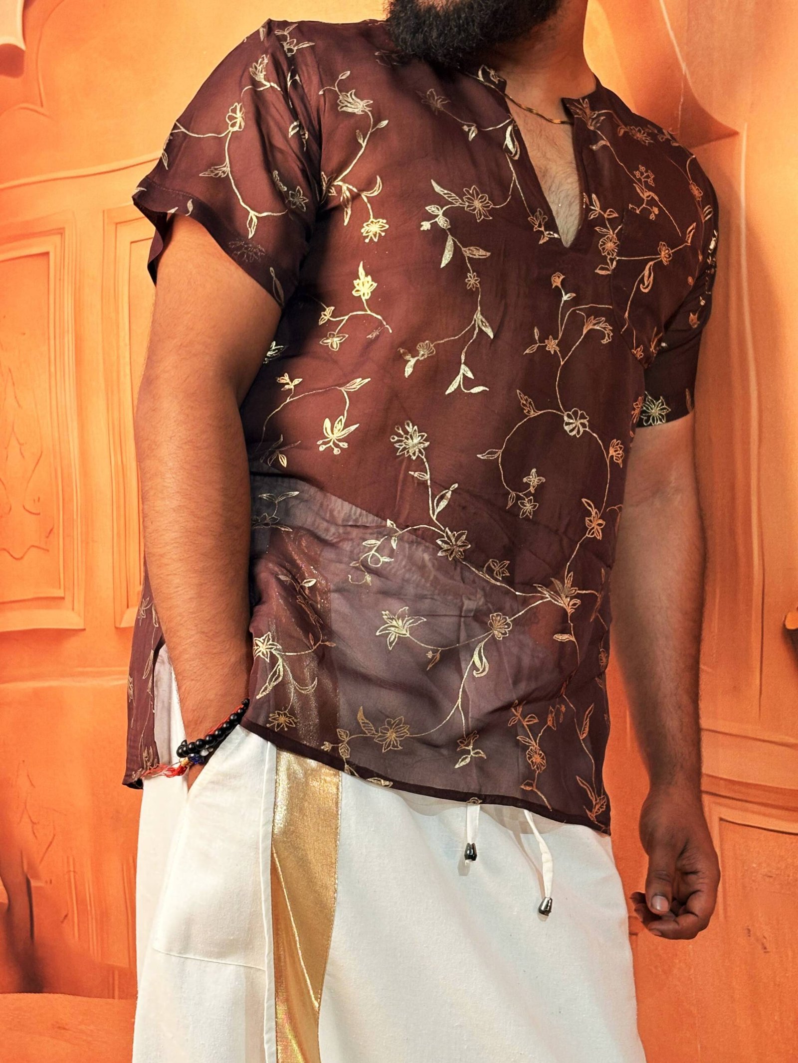 Men Silk Coffe Brown Colour Kurta. - Image 3