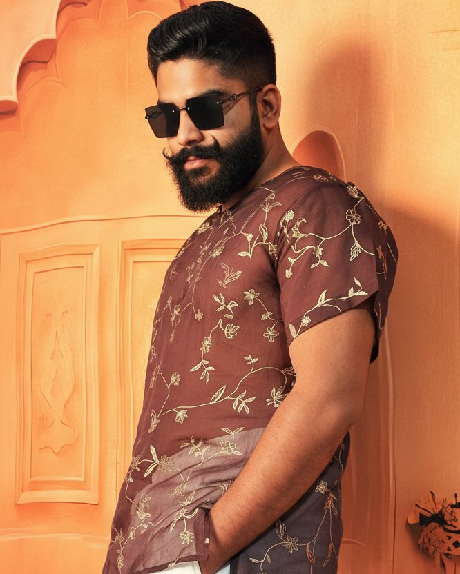 Men Silk Coffe Brown Colour Kurta. - Image 4