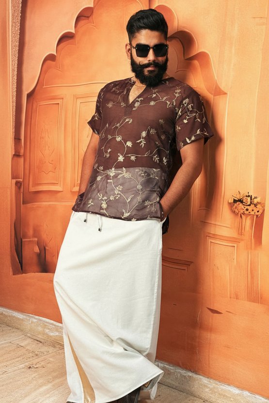 Men Silk Coffe Brown Colour Kurta. - Image 5