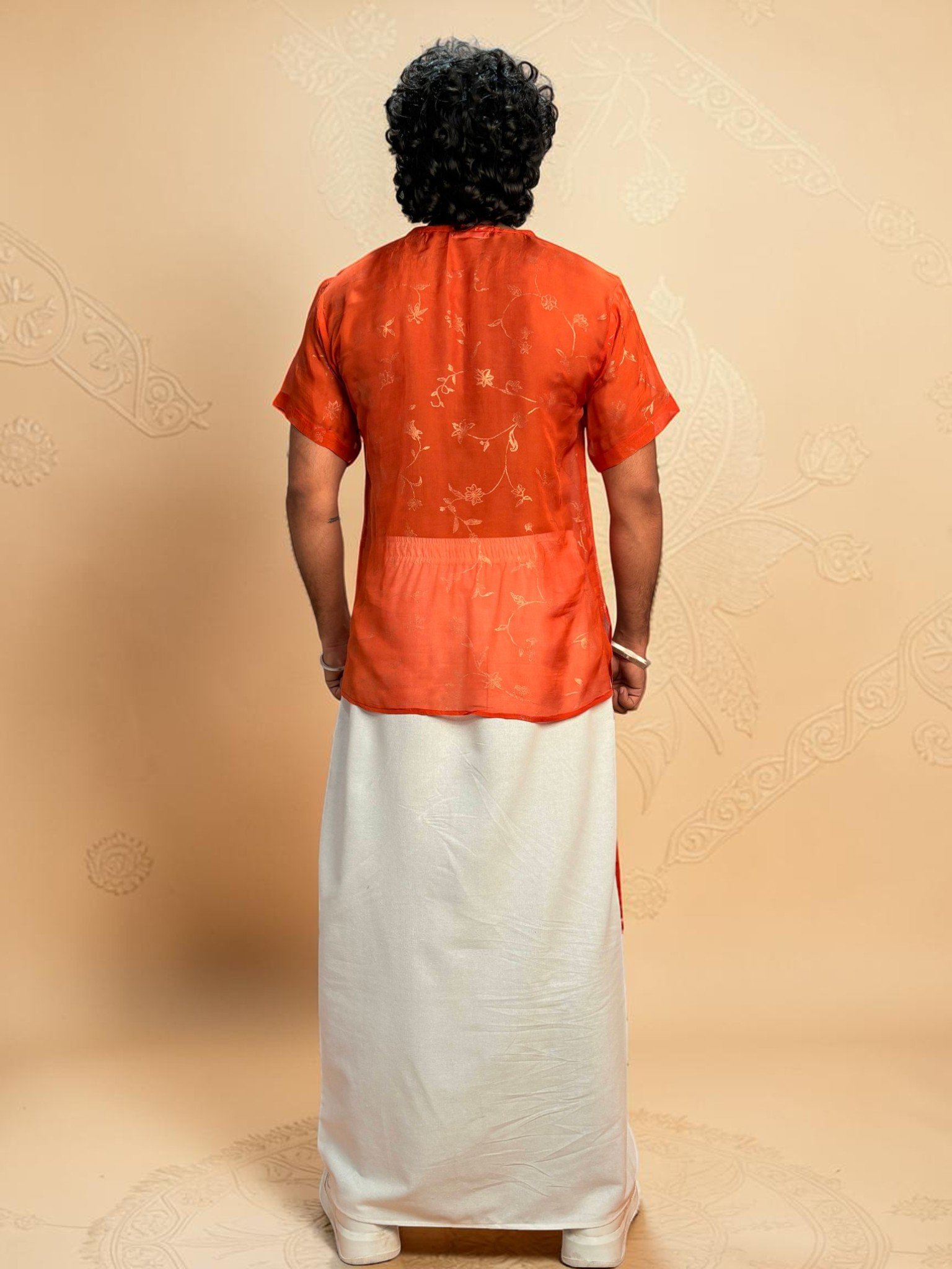 Men Silk Orange Colour Kurta. - Image 8