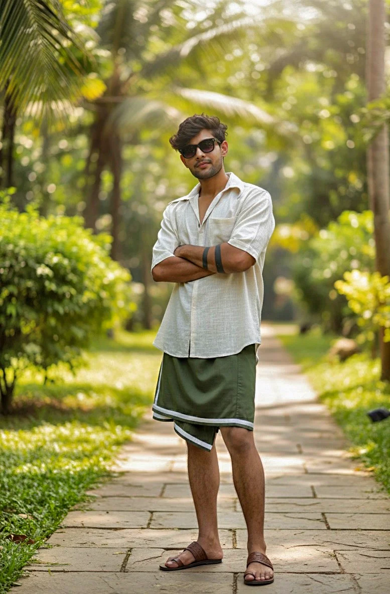 Men Traditional White stipes Green Pajamalungi - Limited Edition - Image 5