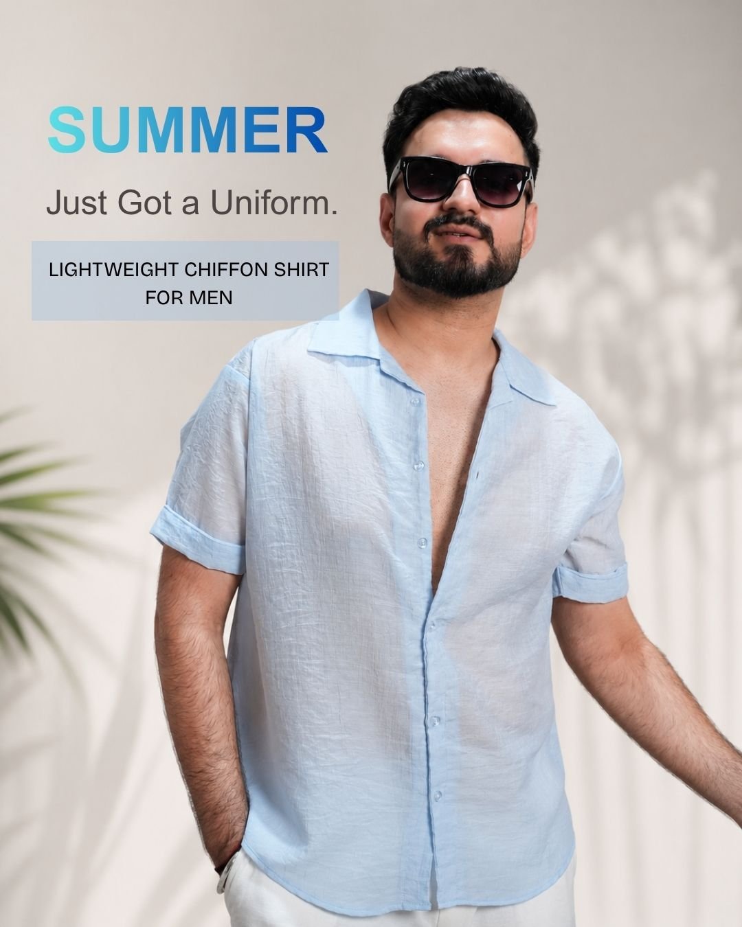 Men Ice Blue Colour Chiffon Buttoned Shirt