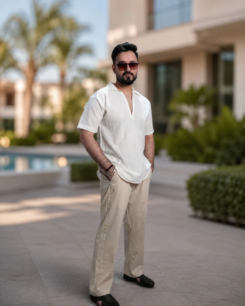 Men Ivory Colour Marina Chiffon Kurta Shirt - Image 2