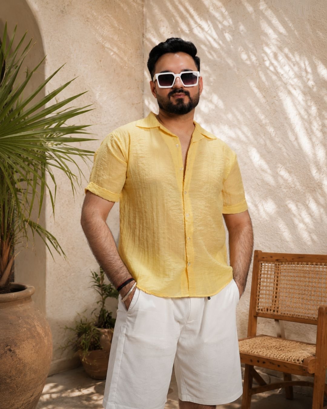 Men Yellow Colour Chiffon Buttoned Shirt - Image 3