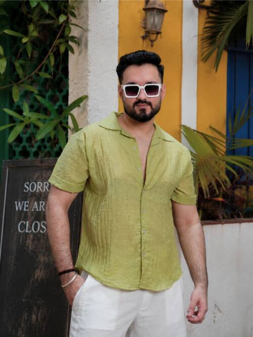 Men Sage Green Colour Chiffon Buttoned Shirt