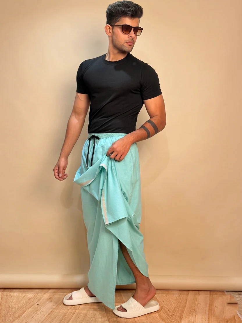 Men Seagreen Color With Light Grey Stripe Pajmalungi - Image 2