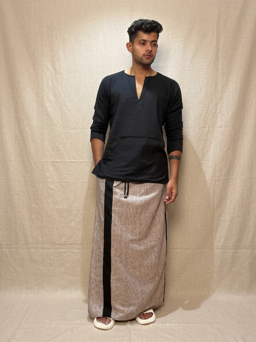 Men Dusty Grey Color With Black Contrast Stripe Pajamalungi - Image 3