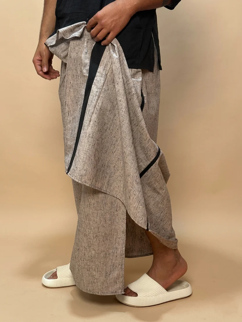 Men Dusty Grey Color With Black Contrast Stripe Pajamalungi - Image 4