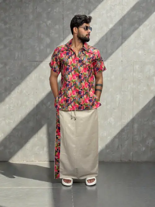Men Collar Abstract Brushstroke Kurta