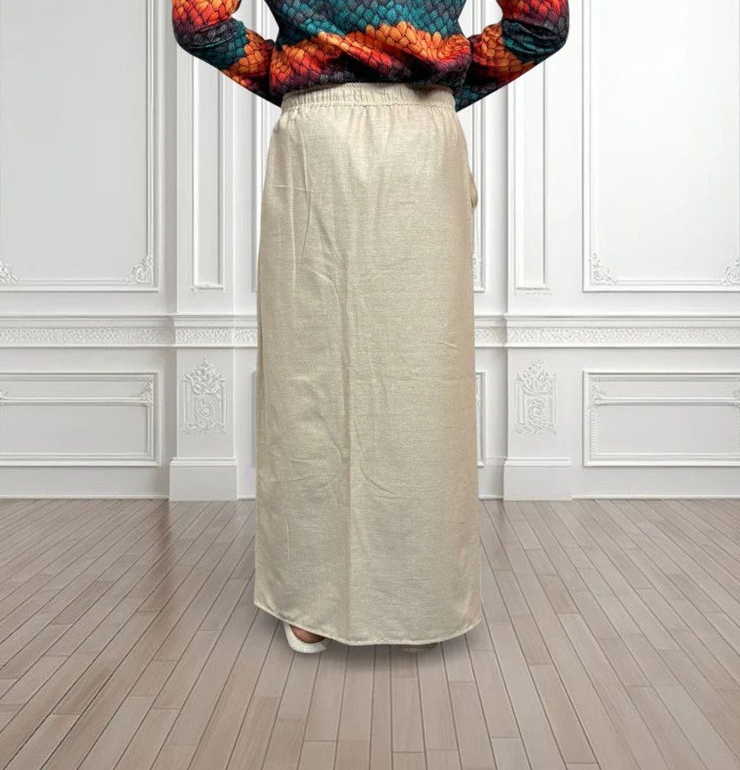 Men's Beige Color With Multicolor Textured Print Stripe Pajamalungi - Image 4