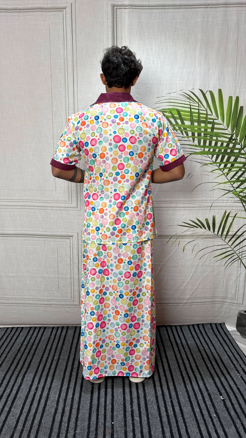 Men Contrast Collar Polka Dot Print Kurta - Image 4
