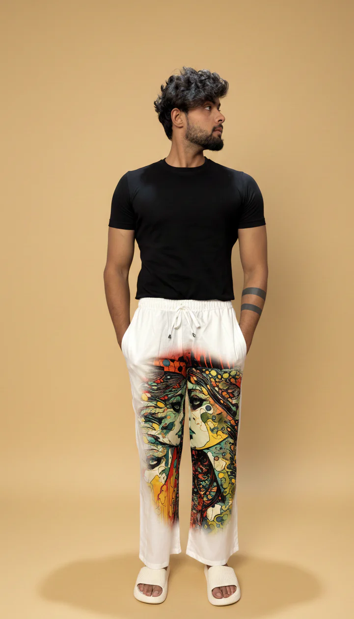 Men White Expression Face Print Pajama - Image 2