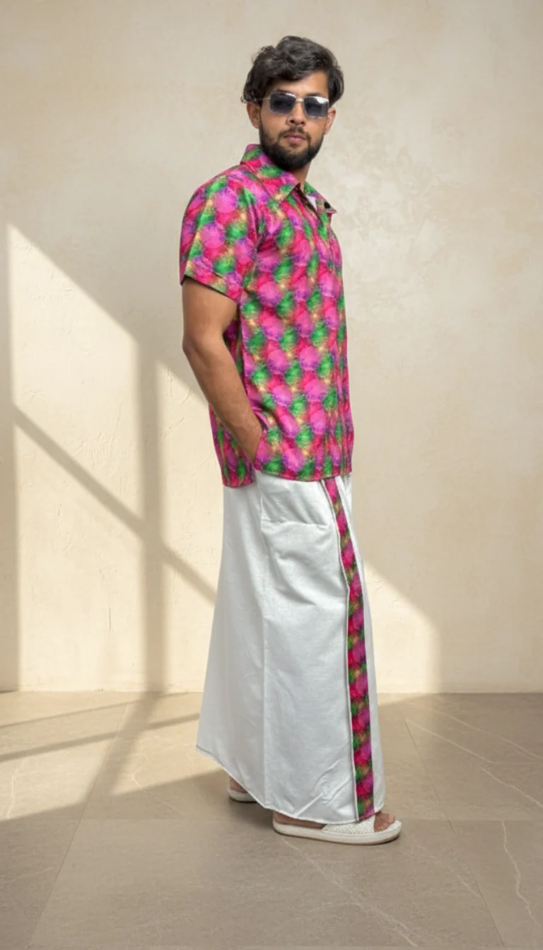 Men Geometric Floral Print Shirt-Collar Kurta - Image 3