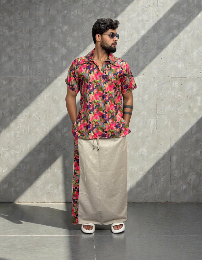 Men Beige Color With Signature Stripe Pajamalungi - Image 4