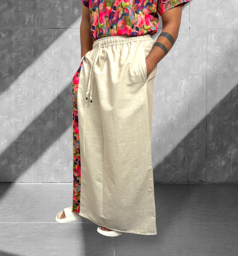 Men Beige Color With Signature Stripe Pajamalungi - Image 3