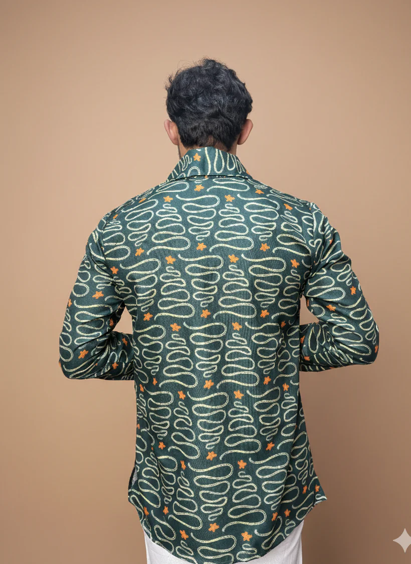 Men Green Designer Printed Kurta - Image 4