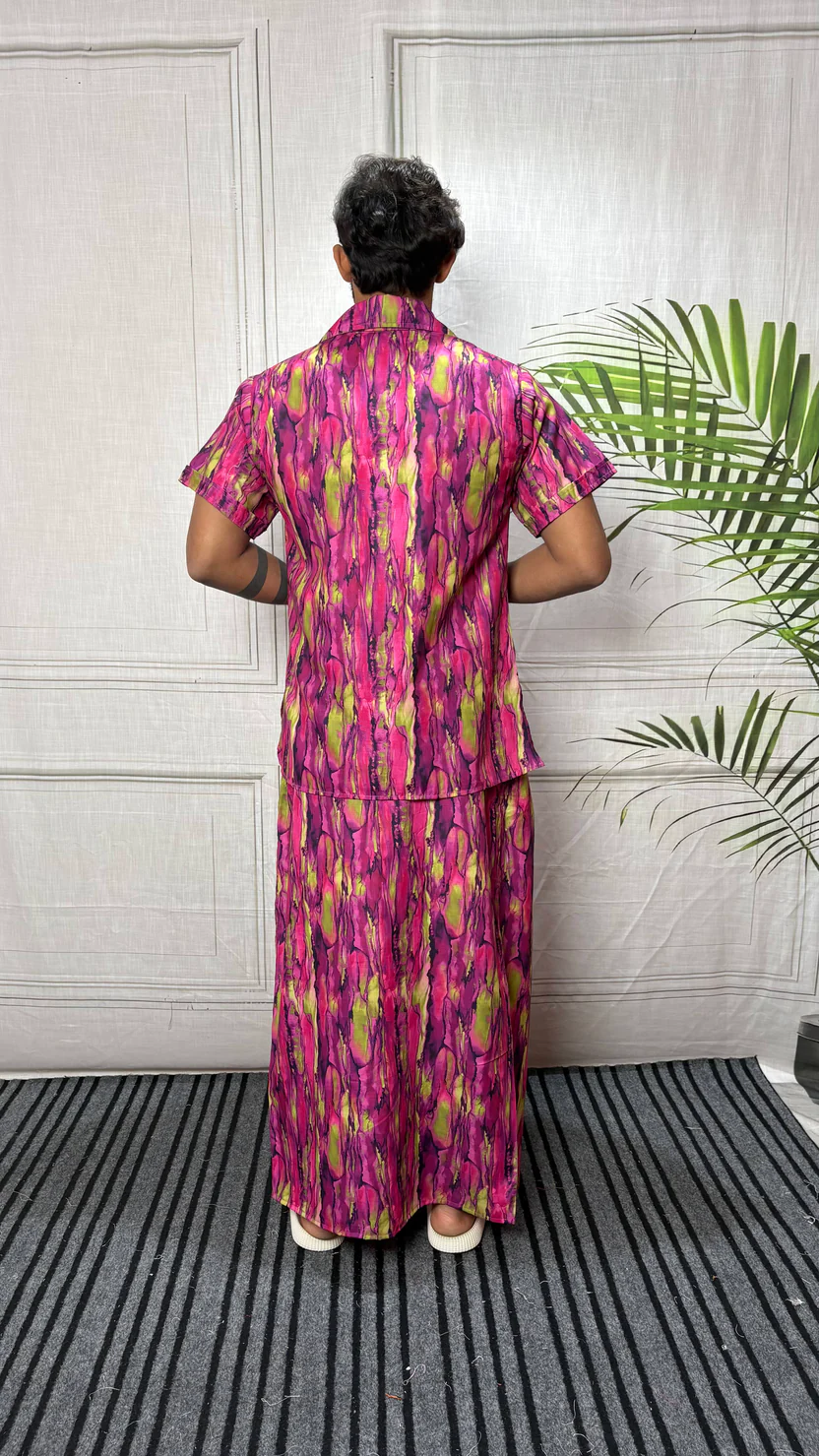 Men Marble Effect Abstract Print Shirt-Collar Kurta - Image 4
