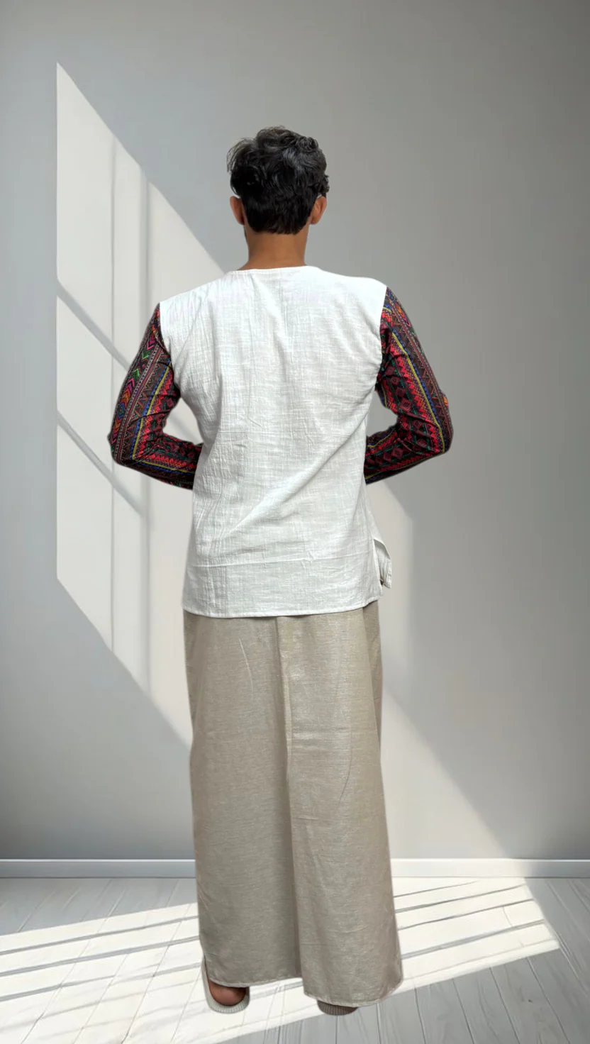 Men Beige Color With Refined Border Pajamalungi - Image 4