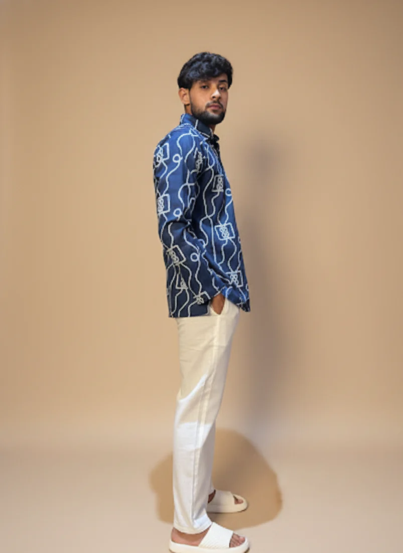 Men printed Indo fusion kurta - Image 3