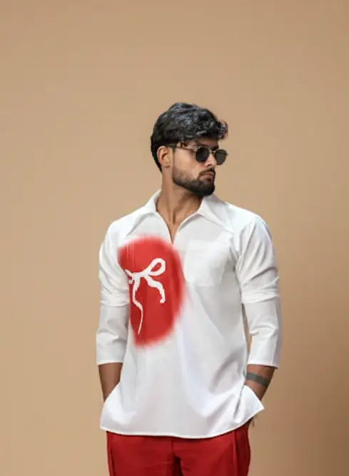 Men Red Circle Spray Paint Kurta