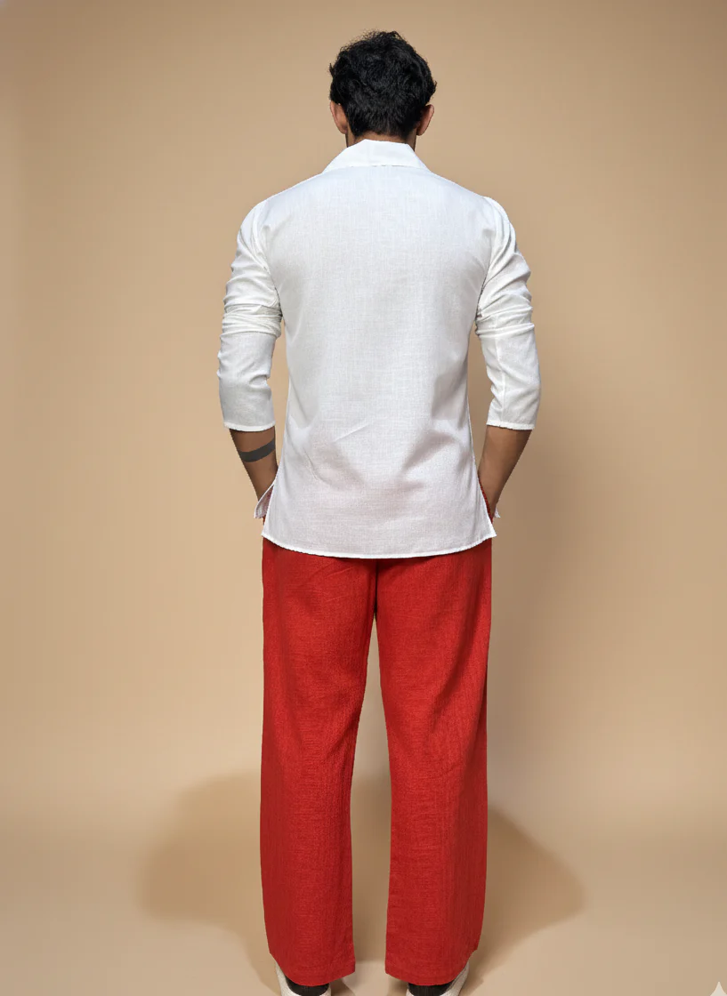 Men Red Circle Spray Paint Kurta - Image 3