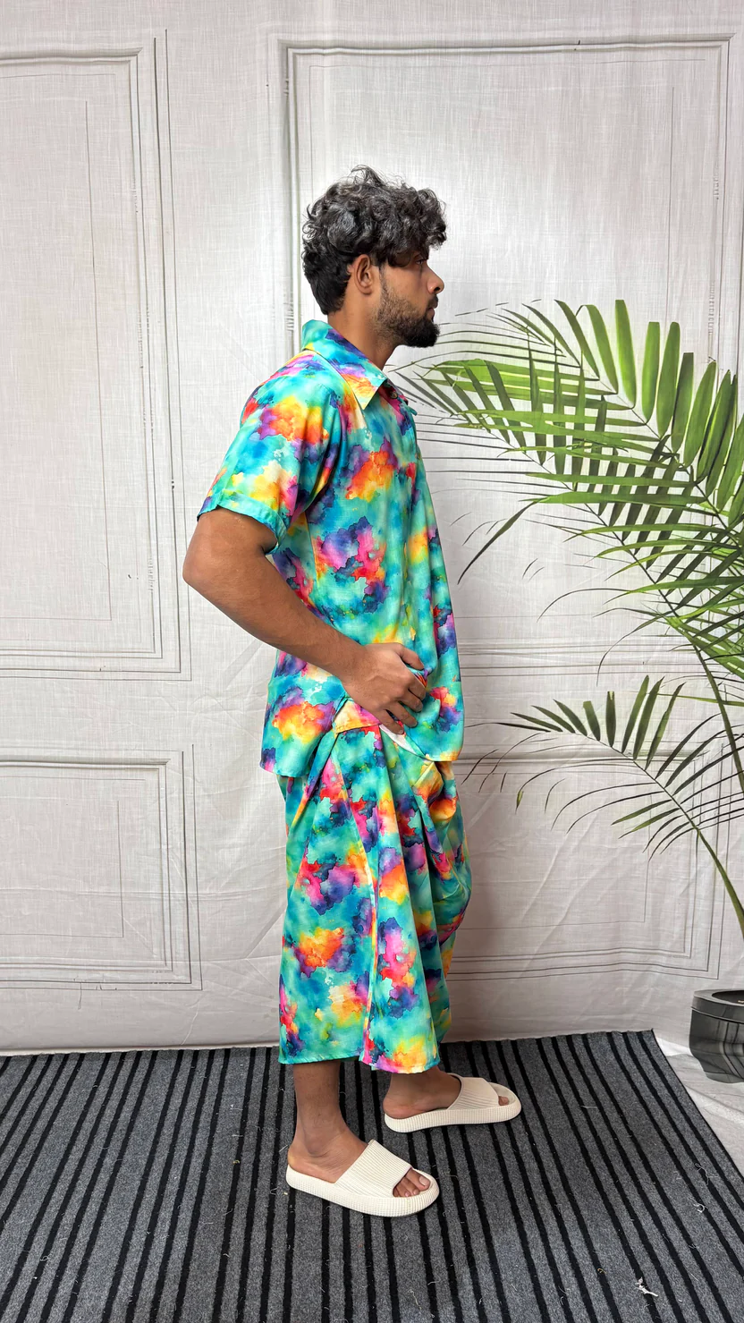 Men Short Sleeve Shirt-Collar Abstract Print Kurta - Image 5