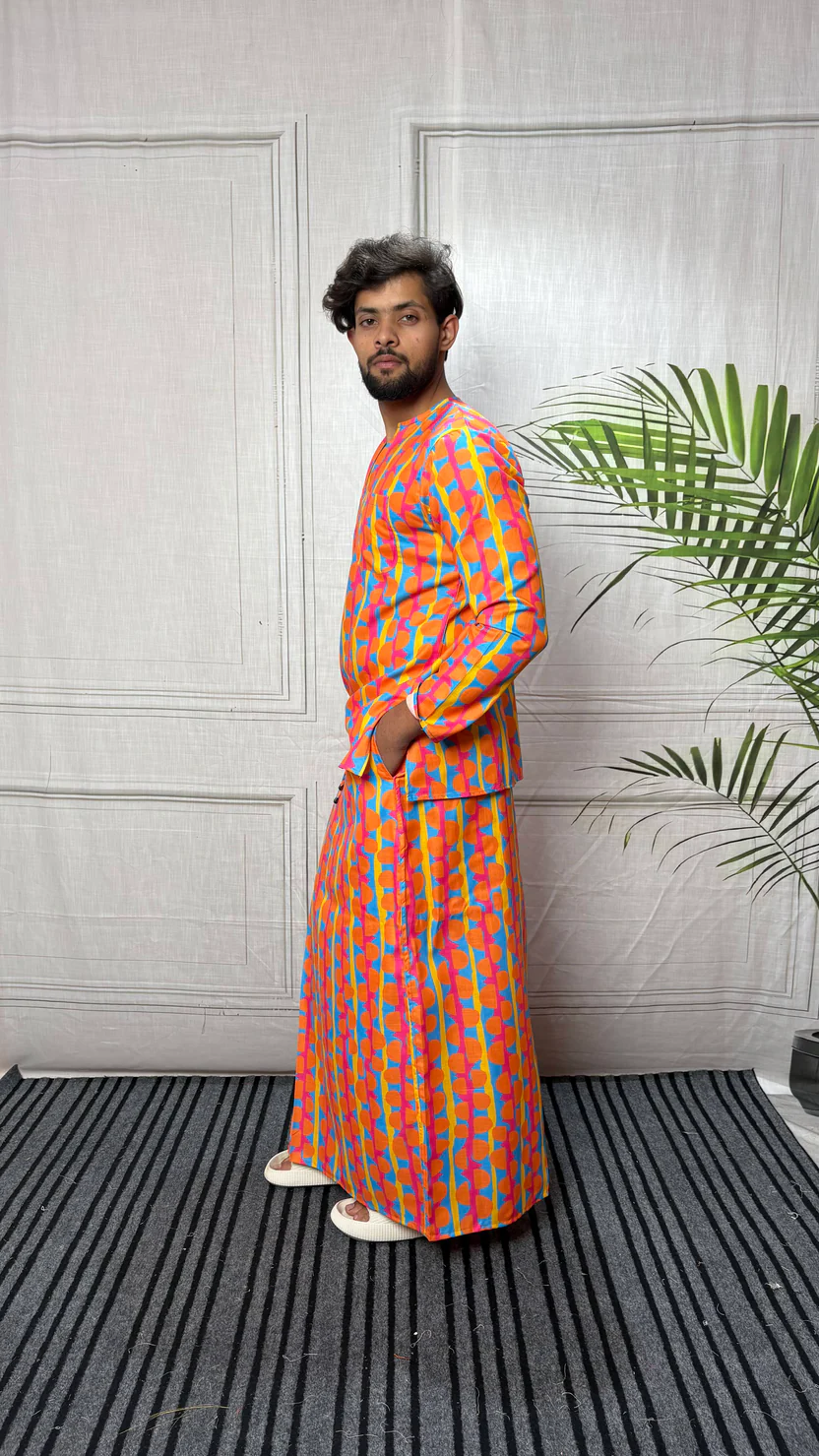 Men Retro Geometric Half-Moon Print Pajamalungi - Image 2