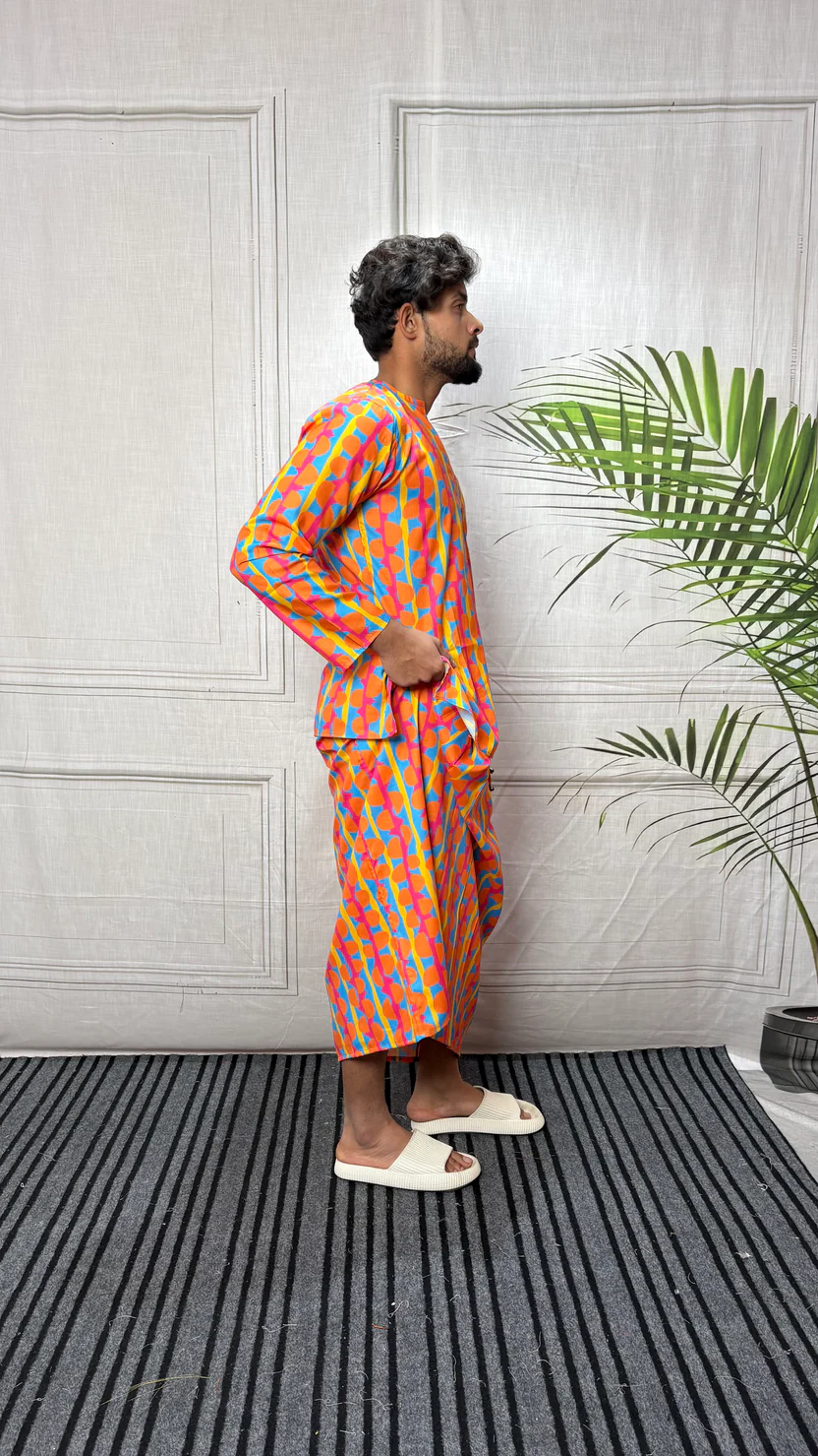 Men Retro Geometric Half-Moon Print Pajamalungi - Image 3