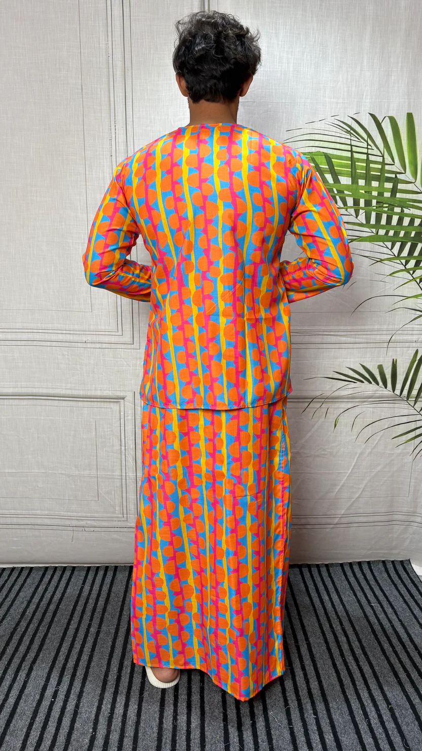 Men Retro Geometric Half-Moon Print Pajamalungi - Image 4
