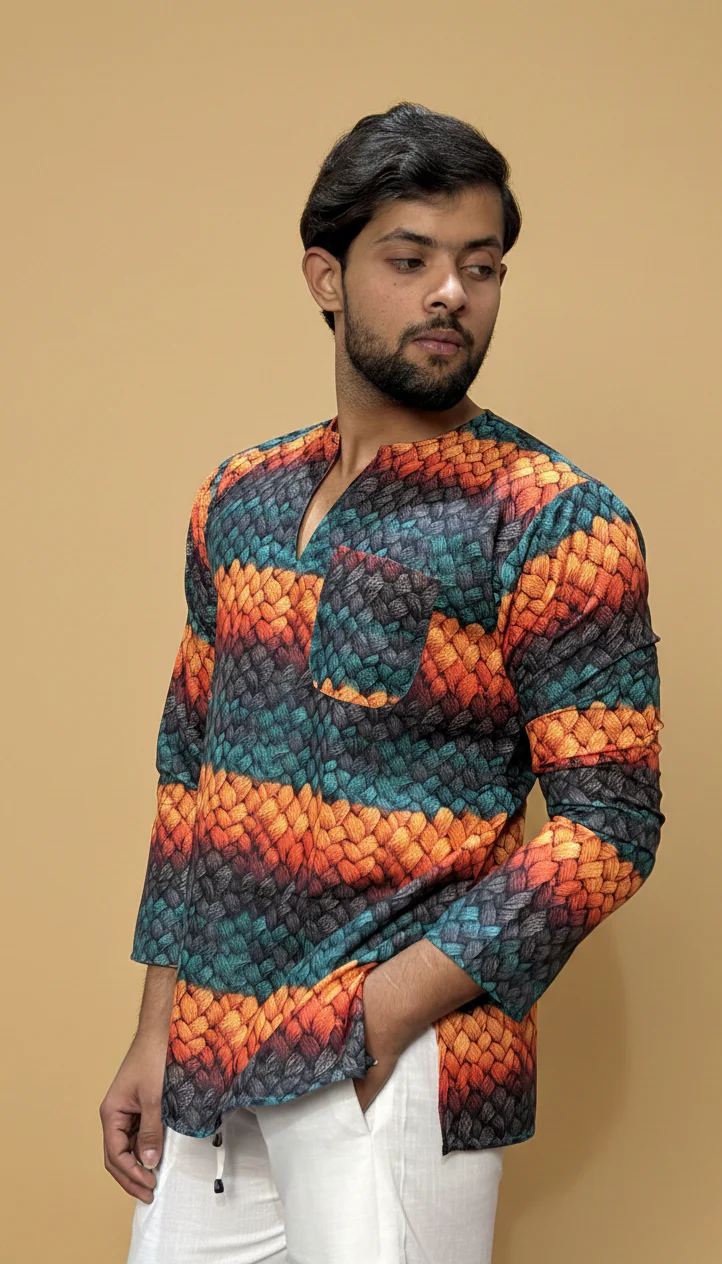 Men’s Multicolor Textured Print Kurta - Image 5