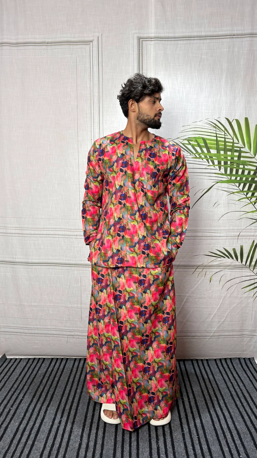 Men Abstract Brushstroke Print Pajamalungi