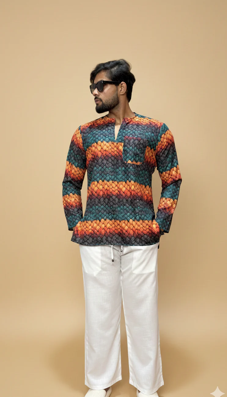 Men’s Multicolor Textured Print Kurta - Image 4