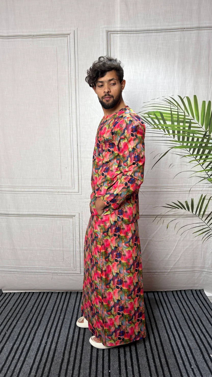 Men Abstract Brushstroke Print Pajamalungi - Image 4